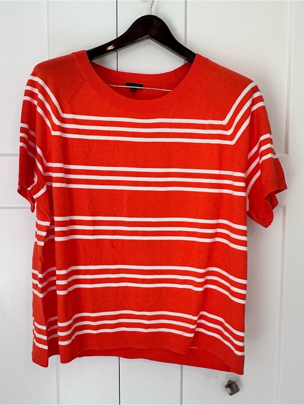 Talbot’s‎ Plus Orange & White Striped Short Sleeve Sweater